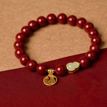 Jade Gourd Blessing Cinnabar Bracelet