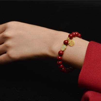 Jade Gourd Blessing Cinnabar Bracelet